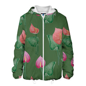 Мужская куртка 3D с принтом Антуриумы на зеленом фоне , ткань верха — 100% полиэстер, подклад — флис | прямой крой, подол и капюшон оформлены резинкой с фиксаторами, два кармана без застежек по бокам, один большой потайной карман на груди. Карман на груди застегивается на липучку | 8 марта | flowers | summer | антуриумы | ботаническая иллюстрация | весна | зеленый | красный | лето | любовь | праздник | принт | природа | растения | розовый | цветы