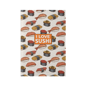 Обложка для паспорта матовая кожа с принтом I love sushi Я люблю суши , натуральная матовая кожа | размер 19,3 х 13,7 см; прозрачные пластиковые крепления | japan | japanese | виды суши | гункан | гунканы | икра | красная икра | красная рыба | креветка | лосось | маки | нигири | омлет | паттерн | ролл | роллы | сашими | суси | узор | фастфуд | форель | футомаки