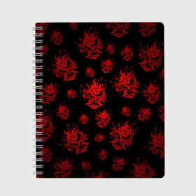 Тетрадь с принтом RED SAMURAI PATTERN , 100% бумага | 48 листов, плотность листов — 60 г/м2, плотность картонной обложки — 250 г/м2. Листы скреплены сбоку удобной пружинной спиралью. Уголки страниц и обложки скругленные. Цвет линий — светло-серый
 | Тематика изображения на принте: 2019 | cd project red | cyberpunk 2077 | cyberpunk fashion | hacker | keanu reeves | maelstrom | militech | night city | quadra | samurai | samurai cyberpunk 2077 | sci fi | trauma team | v | ви | киану ривз | киберпанк 2077 | логотип | роботы | 