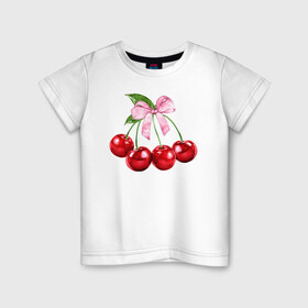Детская футболка хлопок с принтом Вишенки , 100% хлопок | круглый вырез горловины, полуприлегающий силуэт, длина до линии бедер | гроздь | красный | черри.ягоды