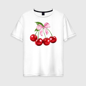 Женская футболка хлопок Oversize с принтом Вишенки , 100% хлопок | свободный крой, круглый ворот, спущенный рукав, длина до линии бедер
 | гроздь | красный | черри.ягоды