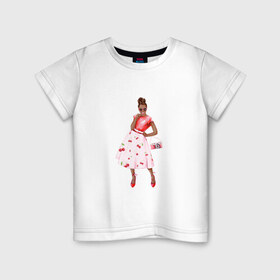 Детская футболка хлопок с принтом Кокетка , 100% хлопок | круглый вырез горловины, полуприлегающий силуэт, длина до линии бедер | вишенки | девушка | игривость | лето | платье