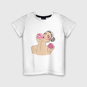 Детская футболка хлопок с принтом Моя любовь-пончики , 100% хлопок | круглый вырез горловины, полуприлегающий силуэт, длина до линии бедер | вкусно | девушка | пончик | сладости