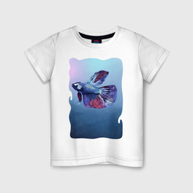 Детская футболка хлопок с принтом Рыбка , 100% хлопок | круглый вырез горловины, полуприлегающий силуэт, длина до линии бедер | tegunvteg | акварель | аквариумнаярыбка | вода | петушок | рыбка