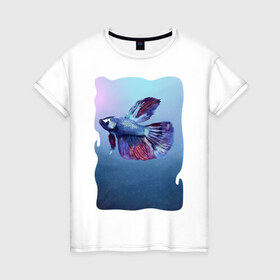 Женская футболка хлопок с принтом Рыбка , 100% хлопок | прямой крой, круглый вырез горловины, длина до линии бедер, слегка спущенное плечо | tegunvteg | акварель | аквариумнаярыбка | вода | петушок | рыбка