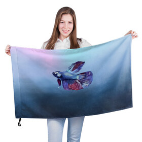 Флаг 3D с принтом Рыбка , 100% полиэстер | плотность ткани — 95 г/м2, размер — 67 х 109 см. Принт наносится с одной стороны | tegunvteg | акварель | аквариумнаярыбка | вода | петушок | рыбка
