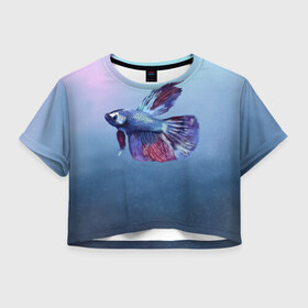 Женская футболка Crop-top 3D с принтом Рыбка , 100% полиэстер | круглая горловина, длина футболки до линии талии, рукава с отворотами | tegunvteg | акварель | аквариумнаярыбка | вода | петушок | рыбка