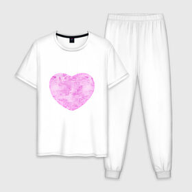 Мужская пижама хлопок с принтом Акварельное сердце , 100% хлопок | брюки и футболка прямого кроя, без карманов, на брюках мягкая резинка на поясе и по низу штанин
 | 