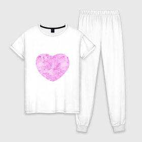 Женская пижама хлопок с принтом Акварельное сердце , 100% хлопок | брюки и футболка прямого кроя, без карманов, на брюках мягкая резинка на поясе и по низу штанин | 