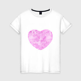 Женская футболка хлопок с принтом Акварельное сердце , 100% хлопок | прямой крой, круглый вырез горловины, длина до линии бедер, слегка спущенное плечо | 