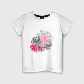 Детская футболка хлопок с принтом Букет , 100% хлопок | круглый вырез горловины, полуприлегающий силуэт, длина до линии бедер | акварель | девушка | нежность | пионы | цветы