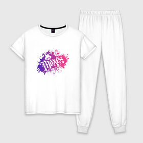 Женская пижама хлопок с принтом Cyberpunk, Moxes gang , 100% хлопок | брюки и футболка прямого кроя, без карманов, на брюках мягкая резинка на поясе и по низу штанин | 