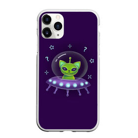 Чехол для iPhone 11 Pro Max матовый с принтом Инопланетный кот НЛО , Силикон |  | neon | space | вселенная | звезды | зеленые человечки | инопланетяне | космос | кот | неон | нло | огни | тарелка