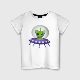 Детская футболка хлопок с принтом Инопланетный кот , 100% хлопок | круглый вырез горловины, полуприлегающий силуэт, длина до линии бедер | neon | space | вселенная | звезды | зеленые человечки | инопланетяне | космос | кот | неон | нло | огни | тарелка