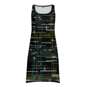 Платье-майка 3D с принтом Cyberpunk Tartan , 100% полиэстер | полуприлегающий силуэт, широкие бретели, круглый вырез горловины, удлиненный подол сзади. | cyberpunk | glitch | глитч | киберпанк | клетка | матрица | узор | футуристичный | шотландка