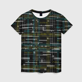 Женская футболка 3D с принтом Cyberpunk Tartan , 100% полиэфир ( синтетическое хлопкоподобное полотно) | прямой крой, круглый вырез горловины, длина до линии бедер | cyberpunk | glitch | глитч | киберпанк | клетка | матрица | узор | футуристичный | шотландка