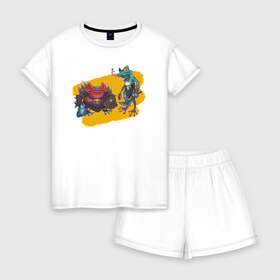 Женская пижама с шортиками хлопок с принтом Toadman , 100% хлопок | футболка прямого кроя, шорты свободные с широкой мягкой резинкой | fantasy | frog | жаба | лягушка | фэнтези