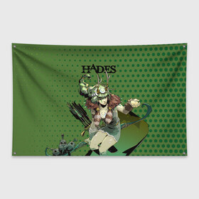 Флаг-баннер с принтом Hades Артемида , 100% полиэстер | размер 67 х 109 см, плотность ткани — 95 г/м2; по краям флага есть четыре люверса для крепления | hades | артемида | бог | босс | игра | компьютерная | лого | логотип | мифология | олимп | подарок | хейдc | хэйдс | черный