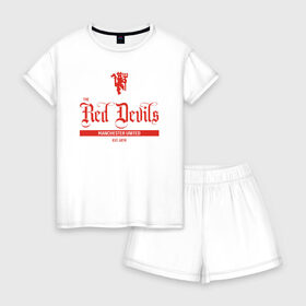 Женская пижама с шортиками хлопок с принтом MU Red Devils , 100% хлопок | футболка прямого кроя, шорты свободные с широкой мягкой резинкой | 