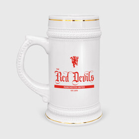 Кружка пивная с принтом MU Red Devils ,  керамика (Материал выдерживает высокую температуру, стоит избегать резкого перепада температур) |  объем 630 мл | devils | fc | manchester | mu | red | united | англия | дьяволы | красные | манчестер | мю | юнайтед