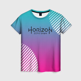 Женская футболка 3D с принтом Horizon Zero Dawn , 100% полиэфир ( синтетическое хлопкоподобное полотно) | прямой крой, круглый вырез горловины, длина до линии бедер | aloy | antasy girl | art | artwork | digital art | fantasy | horizon | horizon: zero dawn | landscape | tallneck | tegunvteg | warrior fantasy | weapon | zero dawn