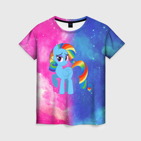 Женская футболка 3D с принтом Радуга Дэш , 100% полиэфир ( синтетическое хлопкоподобное полотно) | прямой крой, круглый вырез горловины, длина до линии бедер | baby | girl | horse | kawaii | luna | my little pony | princess | rainbow | rainbow dash | девочкам | девочки | детям | единорог | животные | кавайный | конь | лошадь | луна | малыш | облака | пегас | пинки пай | пони | радуга дэш