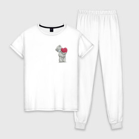Женская пижама хлопок с принтом Мишка Тедди , 100% хлопок | брюки и футболка прямого кроя, без карманов, на брюках мягкая резинка на поясе и по низу штанин | извинения | любовь | медвежонок | мишка | прости | сердце | тедди
