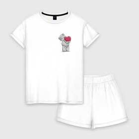 Женская пижама с шортиками хлопок с принтом Мишка Тедди , 100% хлопок | футболка прямого кроя, шорты свободные с широкой мягкой резинкой | извинения | любовь | медвежонок | мишка | прости | сердце | тедди
