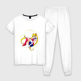 Женская пижама хлопок с принтом Sailor Moon , 100% хлопок | брюки и футболка прямого кроя, без карманов, на брюках мягкая резинка на поясе и по низу штанин | anime | manga | sailor moon | аниме | манга | сейлор мун | сейлормун