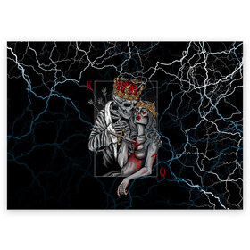 Поздравительная открытка с принтом The Skull King and Queen , 100% бумага | плотность бумаги 280 г/м2, матовая, на обратной стороне линовка и место для марки
 | art | gold skull | queen | skull king | the skull king and queen | арт | буби | дама | золотой череп | игральные карты | игроку | карты | кинжал | король | король и дама | король и королева | крести | любовь | он и она | пики | покер