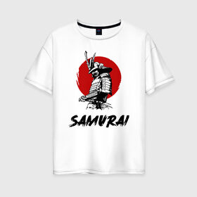 Женская футболка хлопок Oversize с принтом SAMURAI , 100% хлопок | свободный крой, круглый ворот, спущенный рукав, длина до линии бедер
 | 