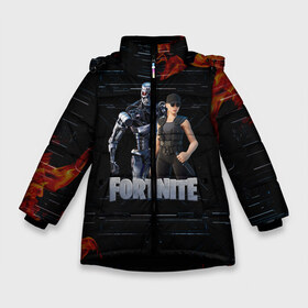 Зимняя куртка для девочек 3D с принтом Fortnite - Terminator , ткань верха — 100% полиэстер; подклад — 100% полиэстер, утеплитель — 100% полиэстер. | длина ниже бедра, удлиненная спинка, воротник стойка и отстегивающийся капюшон. Есть боковые карманы с листочкой на кнопках, утяжки по низу изделия и внутренний карман на молнии. 

Предусмотрены светоотражающий принт на спинке, радужный светоотражающий элемент на пуллере молнии и на резинке для утяжки. | chapter 2 | fortnite | fortnite 3 | fortnite terminator | sarah connor and terminator 800 | t 800 | t 800 fortnite | сара коннор | скин t 800 | скин терминатора | терминатор | терминатор т 800 | фортнайт | фортнайт глава 2 | фортнайт тер