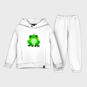 Детский костюм хлопок Oversize с принтом Жаба с листиком ,  |  | Тематика изображения на принте: жаба | зеленая | лягуха | лягушка | милая | с листочком
