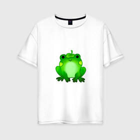 Женская футболка хлопок Oversize с принтом Жаба с листиком , 100% хлопок | свободный крой, круглый ворот, спущенный рукав, длина до линии бедер
 | Тематика изображения на принте: жаба | зеленая | лягуха | лягушка | милая | с листочком