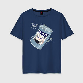 Женская футболка хлопок Oversize с принтом Живая консерва , 100% хлопок | свободный крой, круглый ворот, спущенный рукав, длина до линии бедер
 | genshin | genshin impact | paimon | геншин | геншин импакт | еда | живая консерва | консерва | мем | паймон