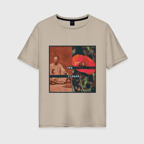 Женская футболка хлопок Oversize с принтом СRIMSON flower , 100% хлопок | свободный крой, круглый ворот, спущенный рукав, длина до линии бедер
 | 