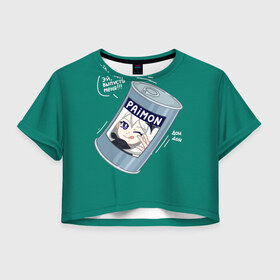 Женская футболка Crop-top 3D с принтом Живая консерва , 100% полиэстер | круглая горловина, длина футболки до линии талии, рукава с отворотами | genshin | genshin impact | paimon | геншин | геншин импакт | еда | живая консерва | консерва | мем | паймон