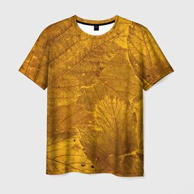 Мужская футболка 3D с принтом Желтые листья , 100% полиэфир | прямой крой, круглый вырез горловины, длина до линии бедер | абстракция | желтый | листья | осень | природа | узор | эко