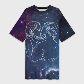 Платье-футболка 3D с принтом Ты моя вселенная ,  |  | 14 февраля | spase | влюблённые | девушка | космос | линии | любовь | отношения | парень | поцелуй | романтика