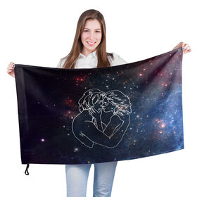Флаг 3D с принтом Ты мой космос , 100% полиэстер | плотность ткани — 95 г/м2, размер — 67 х 109 см. Принт наносится с одной стороны | 14 февраля | space | влюблённые | девушка | космос | линии | любовь | отношения | парень | поцелуй | романтика