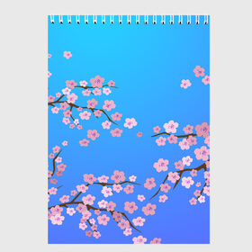 Скетчбук с принтом Цветы сакуры , 100% бумага
 | 48 листов, плотность листов — 100 г/м2, плотность картонной обложки — 250 г/м2. Листы скреплены сверху удобной пружинной спиралью | Тематика изображения на принте: 8 марта | вишня | дерево | минимализм | нежность | растение | сакура | флора | цветение | цветок | цветы | япония