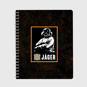 Тетрадь с принтом Jager , 100% бумага | 48 листов, плотность листов — 60 г/м2, плотность картонной обложки — 250 г/м2. Листы скреплены сбоку удобной пружинной спиралью. Уголки страниц и обложки скругленные. Цвет линий — светло-серый
 | Тематика изображения на принте: jager | r6s | rainbow six siege | оперативник | персонаж | ягер