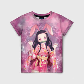Детская футболка 3D с принтом Незуко Камадо , 100% гипоаллергенный полиэфир | прямой крой, круглый вырез горловины, длина до линии бедер, чуть спущенное плечо, ткань немного тянется | demon slayer | kamado | kimetsu no aiba | nezuko | камадо | клинок | незуко | рассекающий демонов