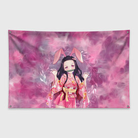 Флаг-баннер с принтом Незуко Камадо , 100% полиэстер | размер 67 х 109 см, плотность ткани — 95 г/м2; по краям флага есть четыре люверса для крепления | demon slayer | kamado | kimetsu no aiba | nezuko | камадо | клинок | незуко | рассекающий демонов