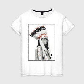 Женская футболка хлопок с принтом Индеец Гойко Митич , 100% хлопок | прямой крой, круглый вырез горловины, длина до линии бедер, слегка спущенное плечо | вождь | гойко митич | индейцы | чингачгук