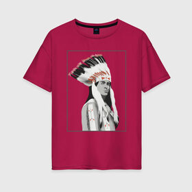 Женская футболка хлопок Oversize с принтом Индеец Гойко Митич , 100% хлопок | свободный крой, круглый ворот, спущенный рукав, длина до линии бедер
 | Тематика изображения на принте: вождь | гойко митич | индейцы | чингачгук