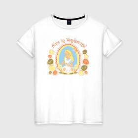 Женская футболка хлопок с принтом Alice in Wonderland , 100% хлопок | прямой крой, круглый вырез горловины, длина до линии бедер, слегка спущенное плечо | alice | alice in wonderland | vdosadir | алиса | алиса в стране чудес