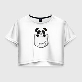 Женская футболка Crop-top 3D с принтом Панда В Кармане , 100% полиэстер | круглая горловина, длина футболки до линии талии, рукава с отворотами | animals | beats | head | panda | pocket | в кармане | голова | животные | звери | лапки | любовь | панда