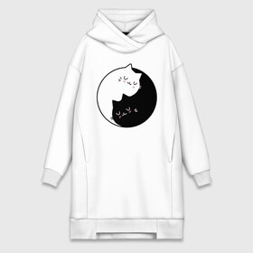 Платье-худи хлопок с принтом Yin and Yang cats ,  |  | anime | cat | cats | kitten | love | philosophy | yang | yin | yoga | аниме | инь | йога | кот | котенок | котик | котики | коты | любовь | противоположность | сердце | философия | ян