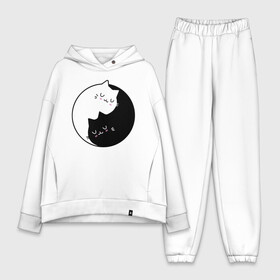 Женский костюм хлопок Oversize с принтом Yin and Yang cats ,  |  | anime | cat | cats | kitten | love | philosophy | yang | yin | yoga | аниме | инь | йога | кот | котенок | котик | котики | коты | любовь | противоположность | сердце | философия | ян